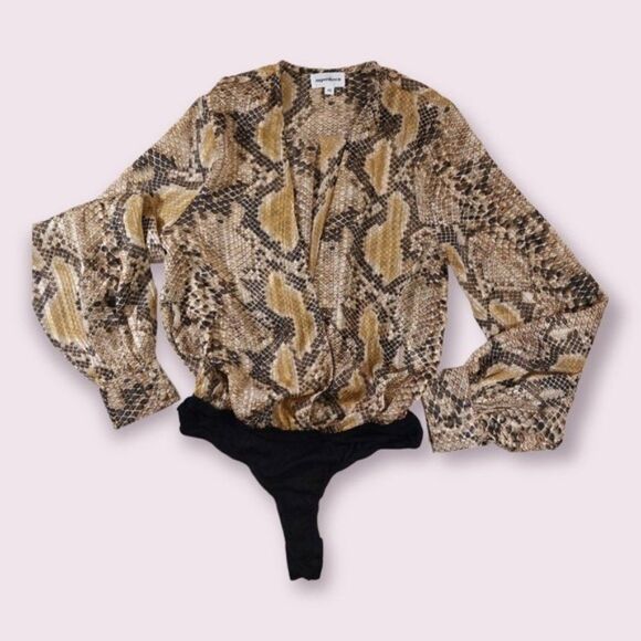 superdown Snake Print Bodysuit in Yellow and Brown - Picture 2 of 9